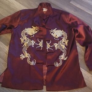 Elegant Maroon Dragon Embroidered Jacket